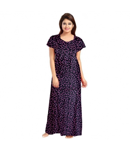 Women's Cotton Printed Maxi Nighty (Purple)