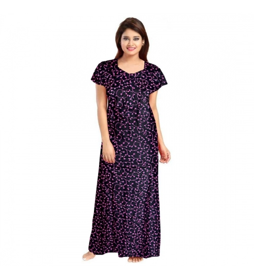 Women's Cotton Printed Maxi Nighty (Purple)
