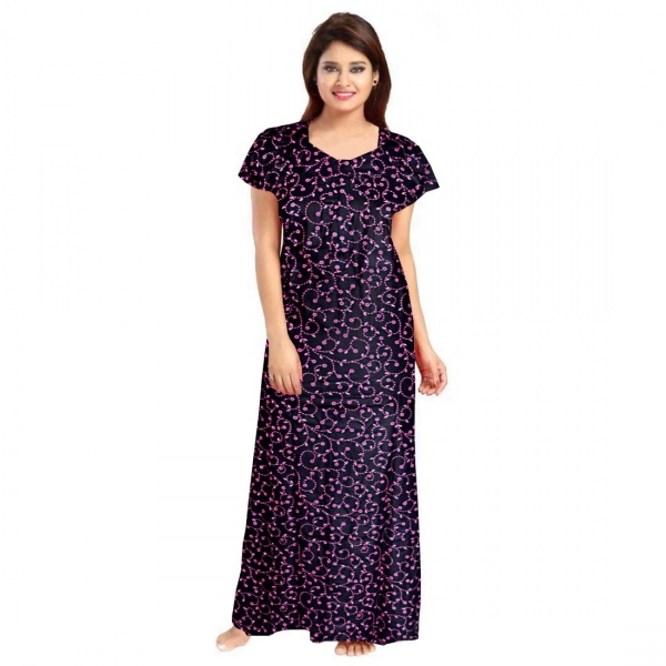 Dropship Women's Cotton Printed Maxi Nighty (Purple)