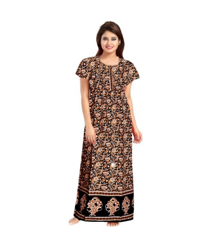 Women's Cotton Printed Maxi Nighty (Brown)