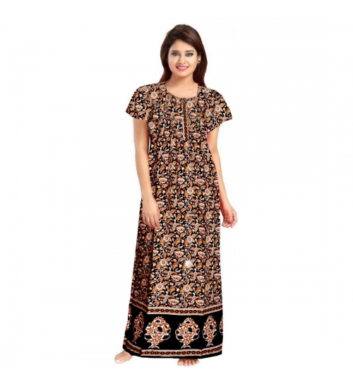 Women's Cotton Printed Maxi Nighty (Brown)