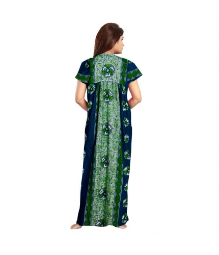 Women's Cotton Printed Maxi Nighty (Green)