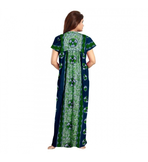 Women's Cotton Printed Maxi Nighty (Green)