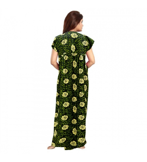 Women's Cotton Printed Maxi Nighty (Green)