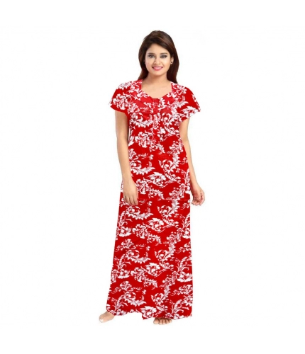Women's Cotton Printed Maxi Nighty (Red)