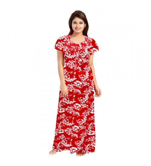 Women's Cotton Printed Maxi Nighty (Red)