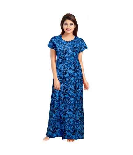 Women's Cotton Printed Maxi Nighty (Blue)