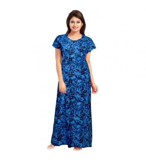 Women's Cotton Printed Maxi Nighty (Blue)
