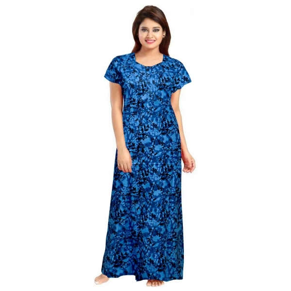 Dropship Women's Cotton Printed Maxi Nighty (Blue)