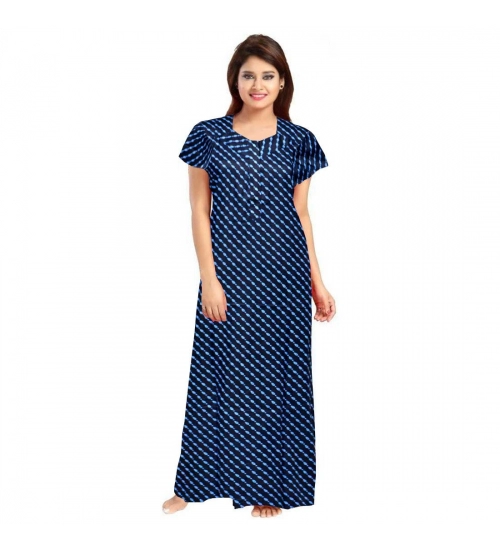 Women's Cotton Printed Maxi Nighty (Blue)