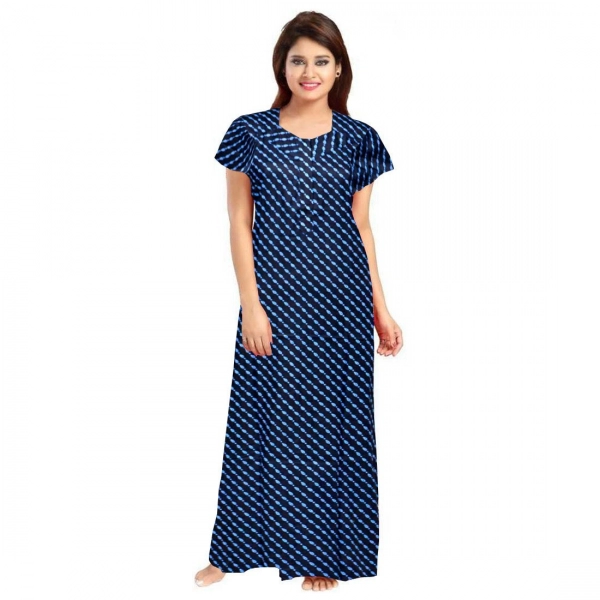 Dropship Women's Cotton Printed Maxi Nighty (Blue)
