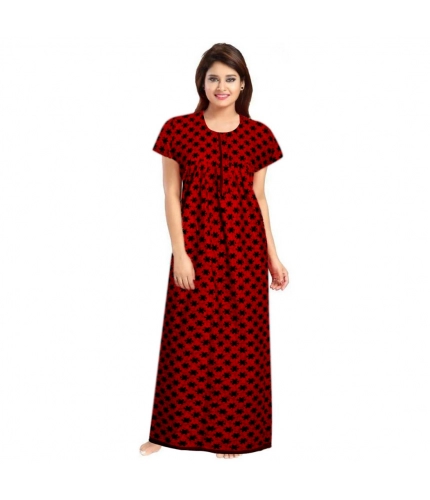 Women's Cotton Printed Maxi Nighty (Red)