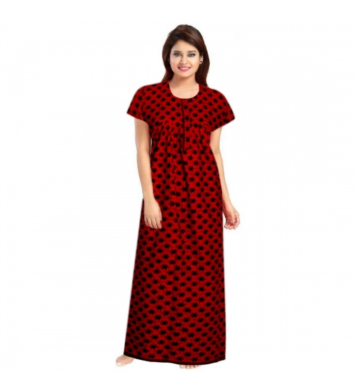 Women's Cotton Printed Maxi Nighty (Red)