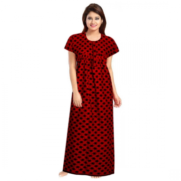 Dropship Women's Cotton Printed Maxi Nighty (Red)