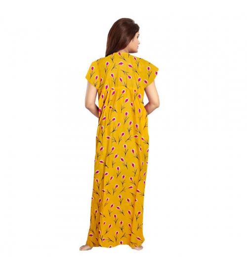 Women's Cotton Printed Maxi Nighty (Yellow)