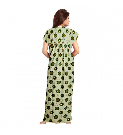 Women's Cotton Printed Maxi Nighty (Green)