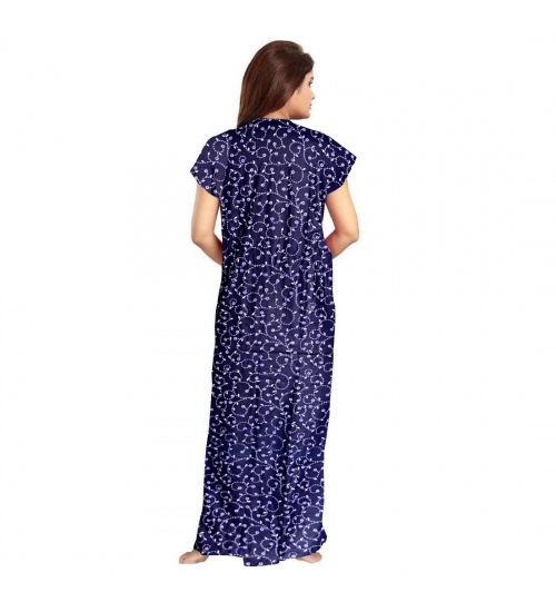 Women's Cotton Printed Maxi Nighty (Blue)