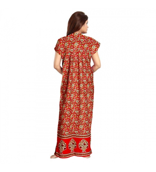 Women's Cotton Printed Maxi Nighty (Red)