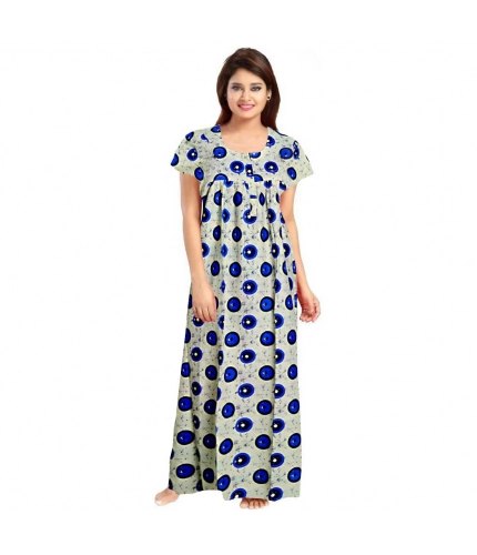 Women's Cotton Printed Maxi Nighty (Off White)