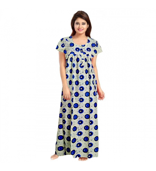 Women's Cotton Printed Maxi Nighty (Off White)