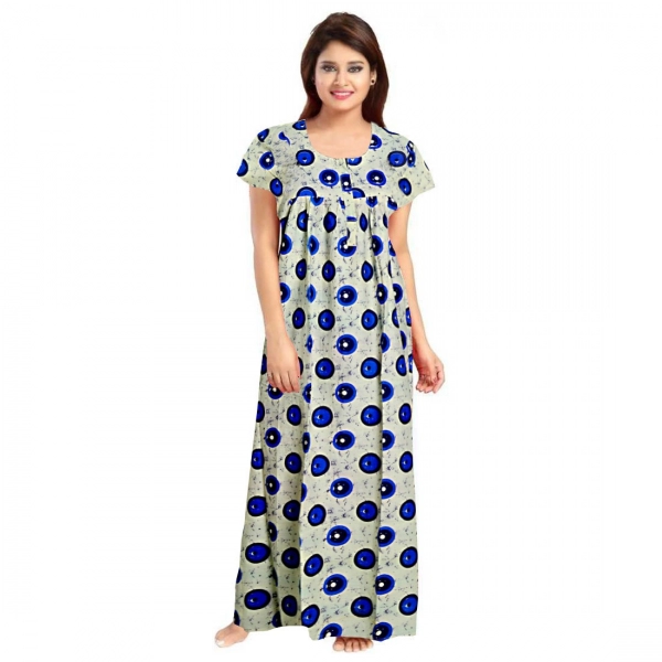Dropship Women's Cotton Printed Maxi Nighty (Off White)
