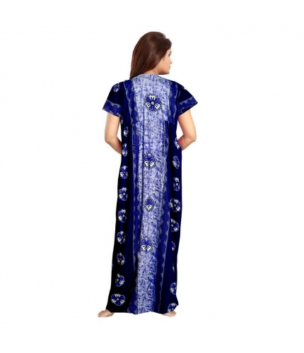 Women's Cotton Printed Maxi Nighty (Blue)