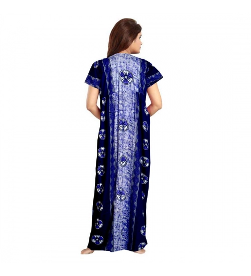 Women's Cotton Printed Maxi Nighty (Blue)