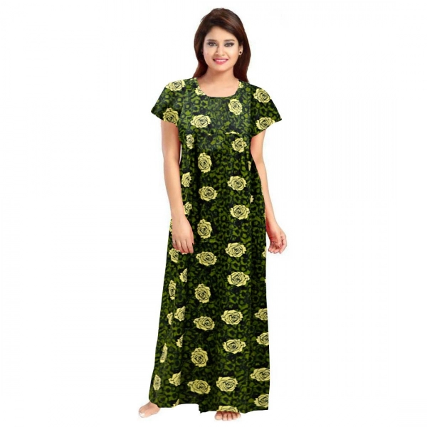 Dropship Women's Cotton Printed Maxi Nighty (Green)