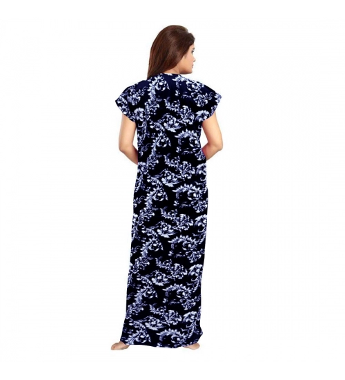 Women's Cotton Printed Maxi Nighty (Blue)