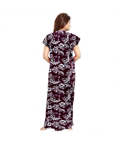 Women's Cotton Printed Maxi Nighty (Wine)