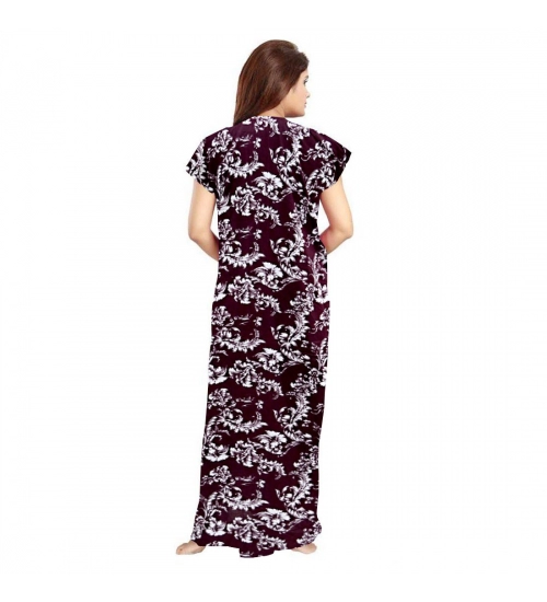 Women's Cotton Printed Maxi Nighty (Wine)