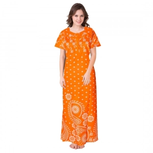 Generic Women's Cotton Printed Maxi Nighty (Orange)