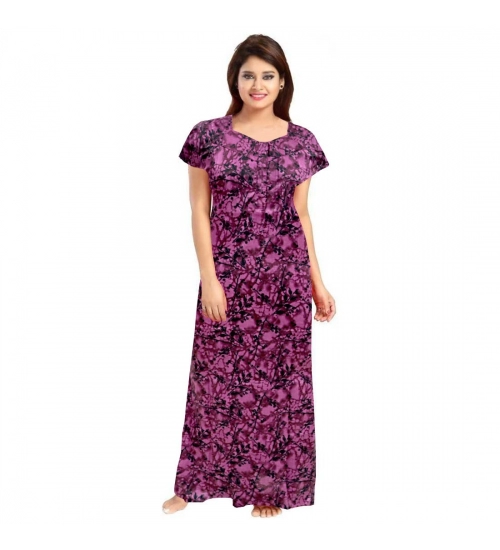 Women's Cotton Printed Maxi Nighty (Wine)