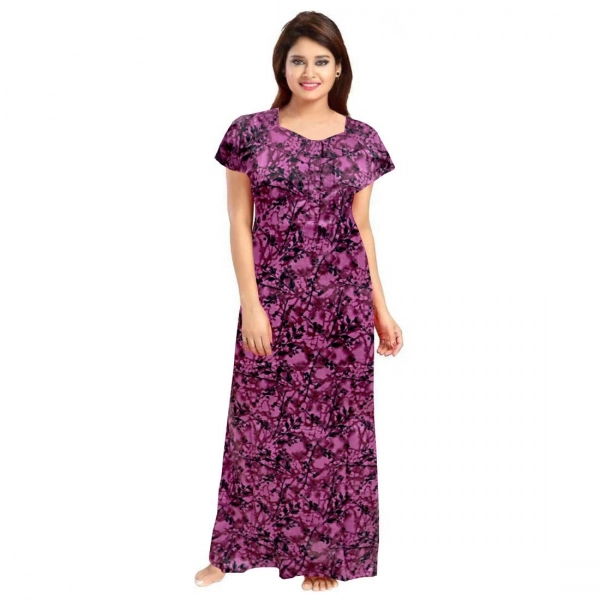 Dropship Women's Cotton Printed Maxi Nighty (Wine)