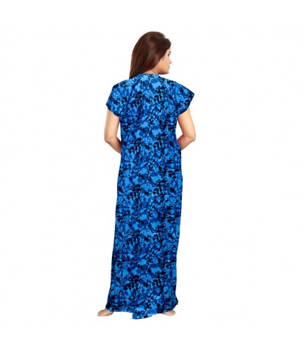 Women's Cotton Printed Maxi Nighty (Blue)