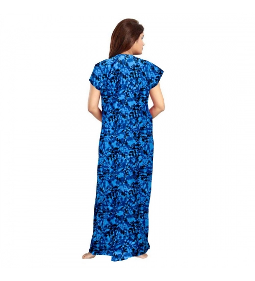 Women's Cotton Printed Maxi Nighty (Blue)