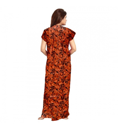 Women's Cotton Printed Maxi Nighty (Orange)