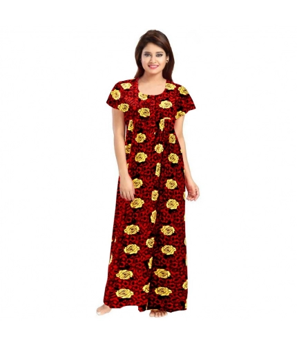 Women's Cotton Printed Maxi Nighty (Maroon)