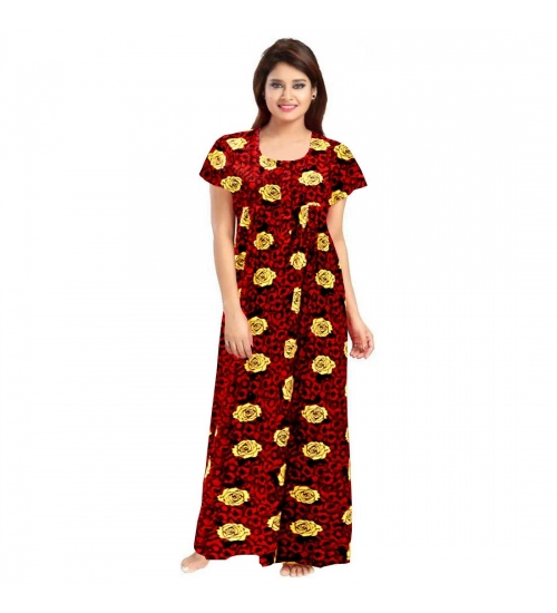 Women's Cotton Printed Maxi Nighty (Maroon)