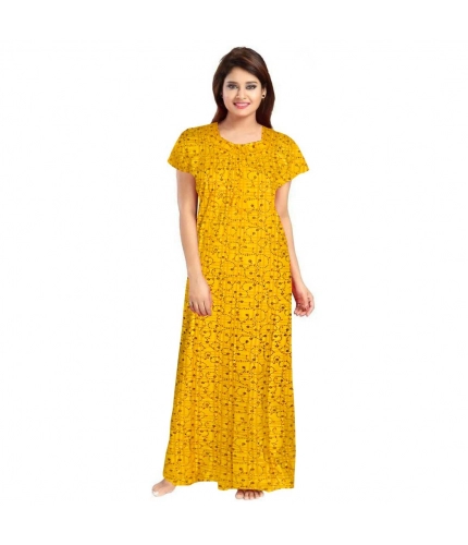 Women's Cotton Printed Maxi Nighty (Yellow)