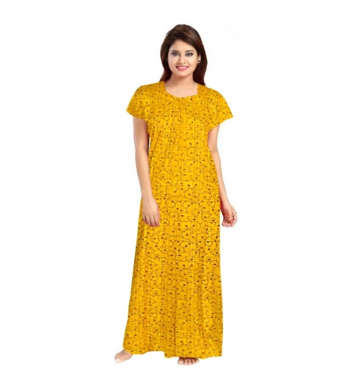 Women's Cotton Printed Maxi Nighty (Yellow)