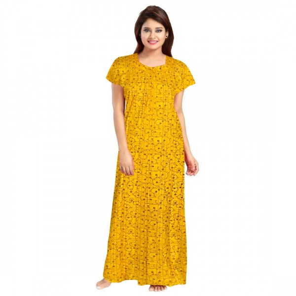 Dropship Women's Cotton Printed Maxi Nighty (Yellow)