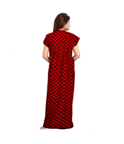 Women's Cotton Printed Maxi Nighty (Red)
