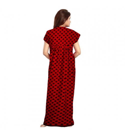 Women's Cotton Printed Maxi Nighty (Red)