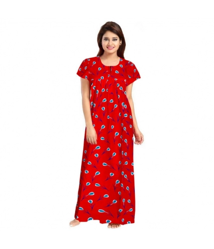 Women's Cotton Printed Maxi Nighty (Red)