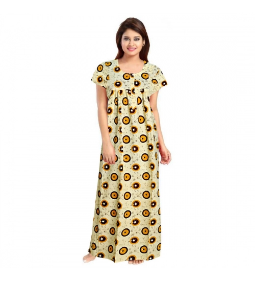 Women's Cotton Printed Maxi Nighty (Off White)