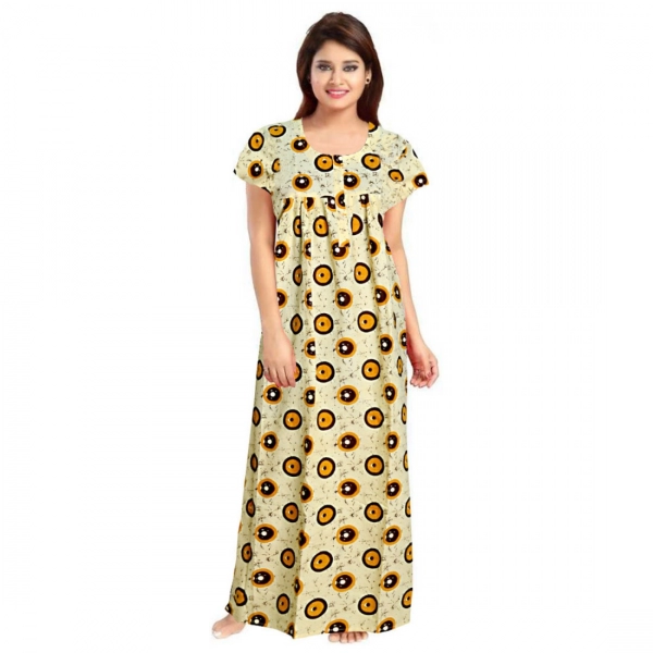 Dropship Women's Cotton Printed Maxi Nighty (Off White)