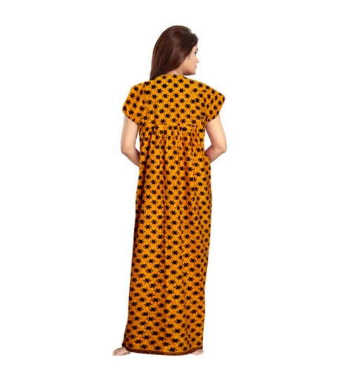 Women's Cotton Printed Maxi Nighty (Mustard)