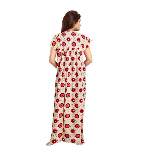 Women's Cotton Printed Maxi Nighty (Red)