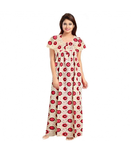 Women's Cotton Printed Maxi Nighty (Red)